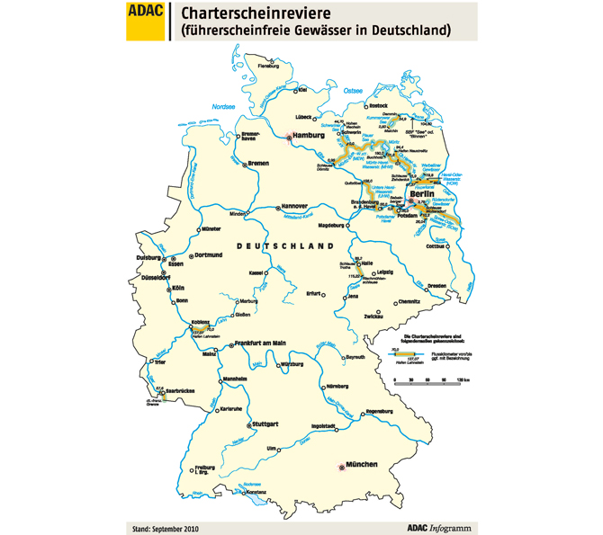 ADAC Karte der führerscheinfreien Gewässer - Charterschein